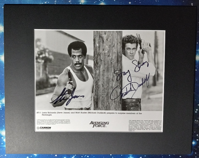 RARE Steve James (d.1993) & Michael Dudikoff DUAL Signed 8x10 Photo In A Frame Ready 11x14 Matting Display W/ 3rd Party COA Authentication