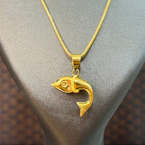 22k massief gouden visketting, visbedelhanger, minimalistische ketting, verjaardagscadeau, kerstcadeau dierenketting, zeeliefhebber cadeau