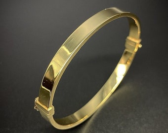 Pulsera de amor plana de oro de 14 quilates con bisagras lisas y clavos apilables auténticos para hombre y mujer, brazalete con rosca trinitaria, nombre personalizado, regalo de San Valentín