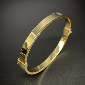 14 K Flat Love Bracelet Gold Plain Hinged Smooth Stacking Nail Authentic Man & Women trinity screw Bangle Personalized Name Valentines Gift