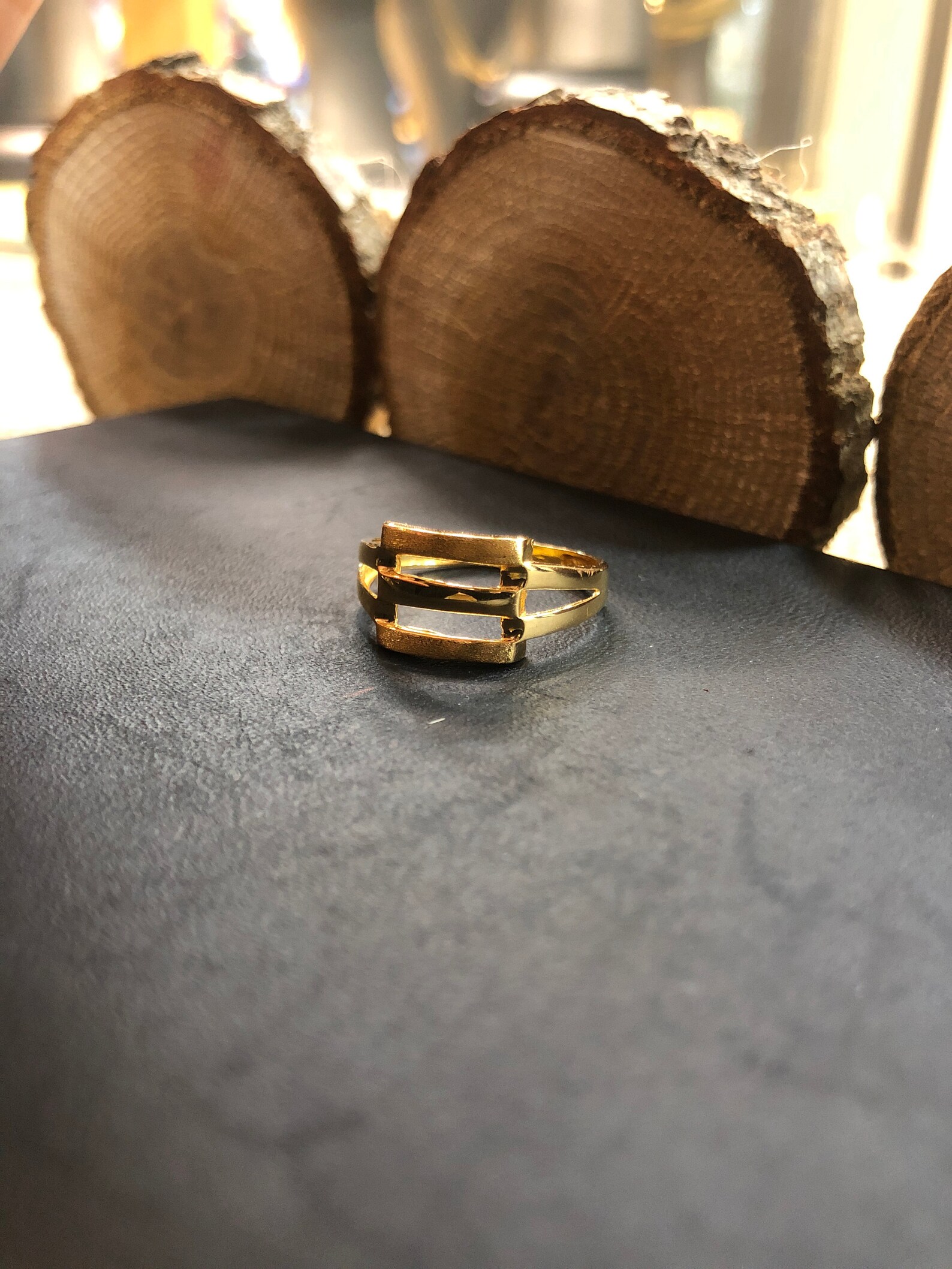 14k Solid Gold Rib Cage Ring, Three Band Ring, Triple Band Ring