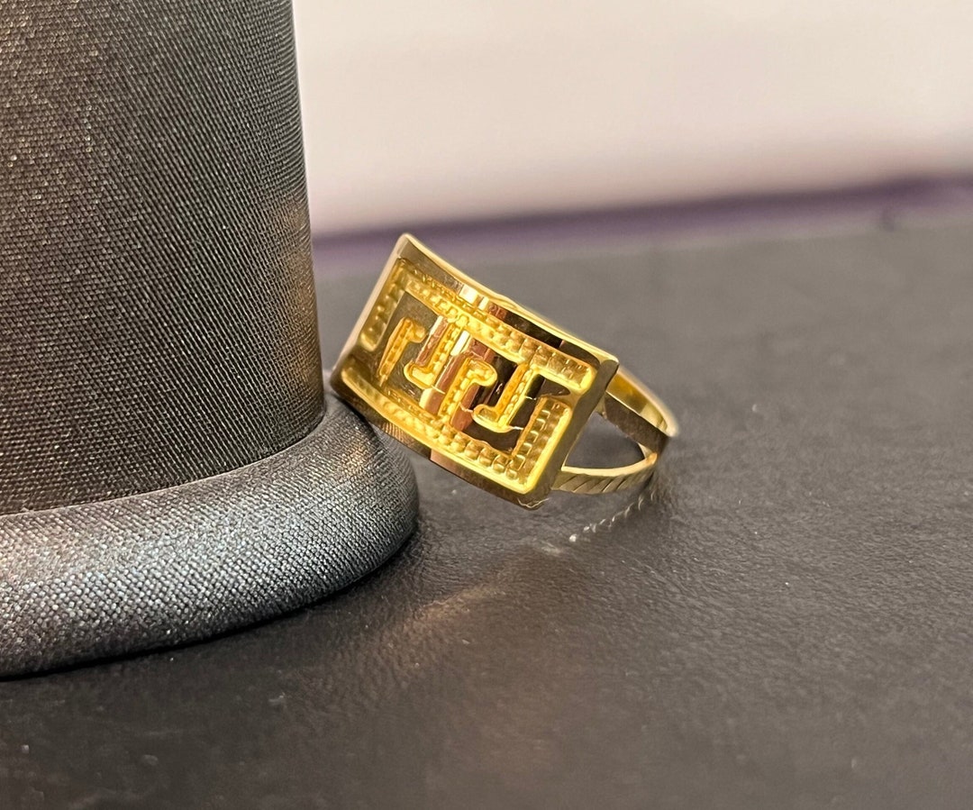22K Solid Gold , Greek Key Ring Gold, Labyrinth Ring , Meander Jewelry