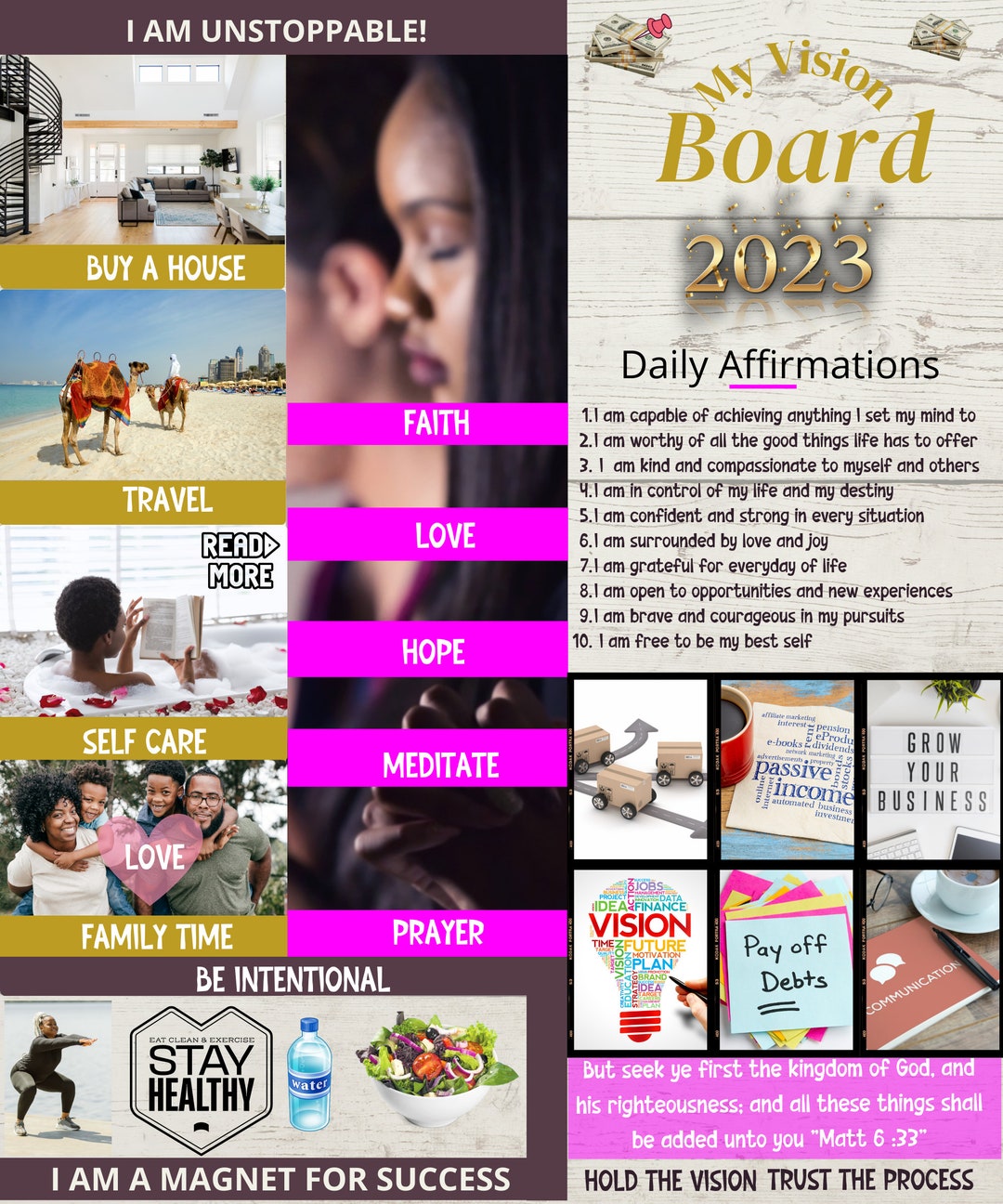 16 X 20 2023 Simple Vision Board Printable Affirmation Goals Christian
