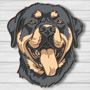 Rottweiler SVG multicapa, archivo cortado con láser, corte de papel, CNC, diseño de mandala 3D en madera contrachapada