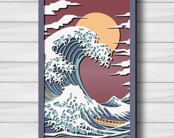 Ocean Wave Multilayer SVG, Laser Cut File, Paper Cut, CNC, 3D Mandala Plywood Design