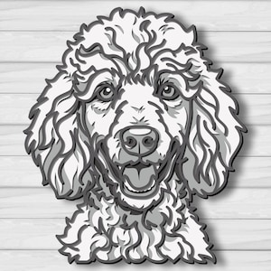 Arquivo SVG multicamadas para corte a laser, corte em papel, CNC, design de mandala 3D em madeira compensada com desenho de cachorro poodle.