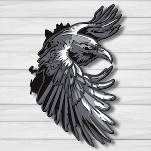Raven Multilayer SVG, laserskuren fil, pappersklipp, CNC, 3D Mandala Plywood Design