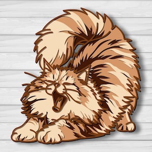 Fluffy Cat Multilayer SVG, Laser Cut File, Paper Cut, CNC, 3D Mandala Plywood Design
