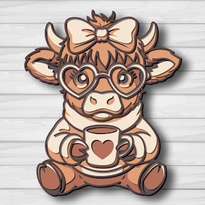 Highland Cow Coffee Laser Cut File, Multilayer 3D SVG (Digital Download)