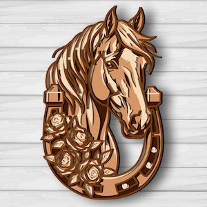 Herradura de caballo multicapa SVG, archivo cortado por láser, corte de papel, CNC, diseño de mandala 3D en madera contrachapada