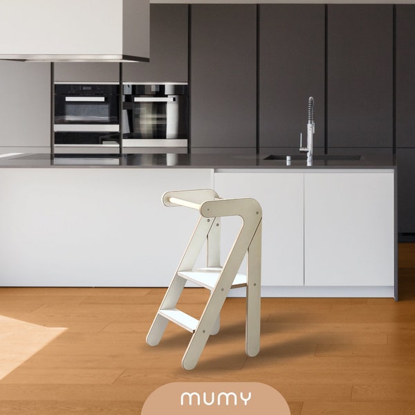 mumy easyONE Torre di apprendimento antimacchia, realizzata in Italia con materiali sostenibili bicolore Bianco e fibra di legno naturale