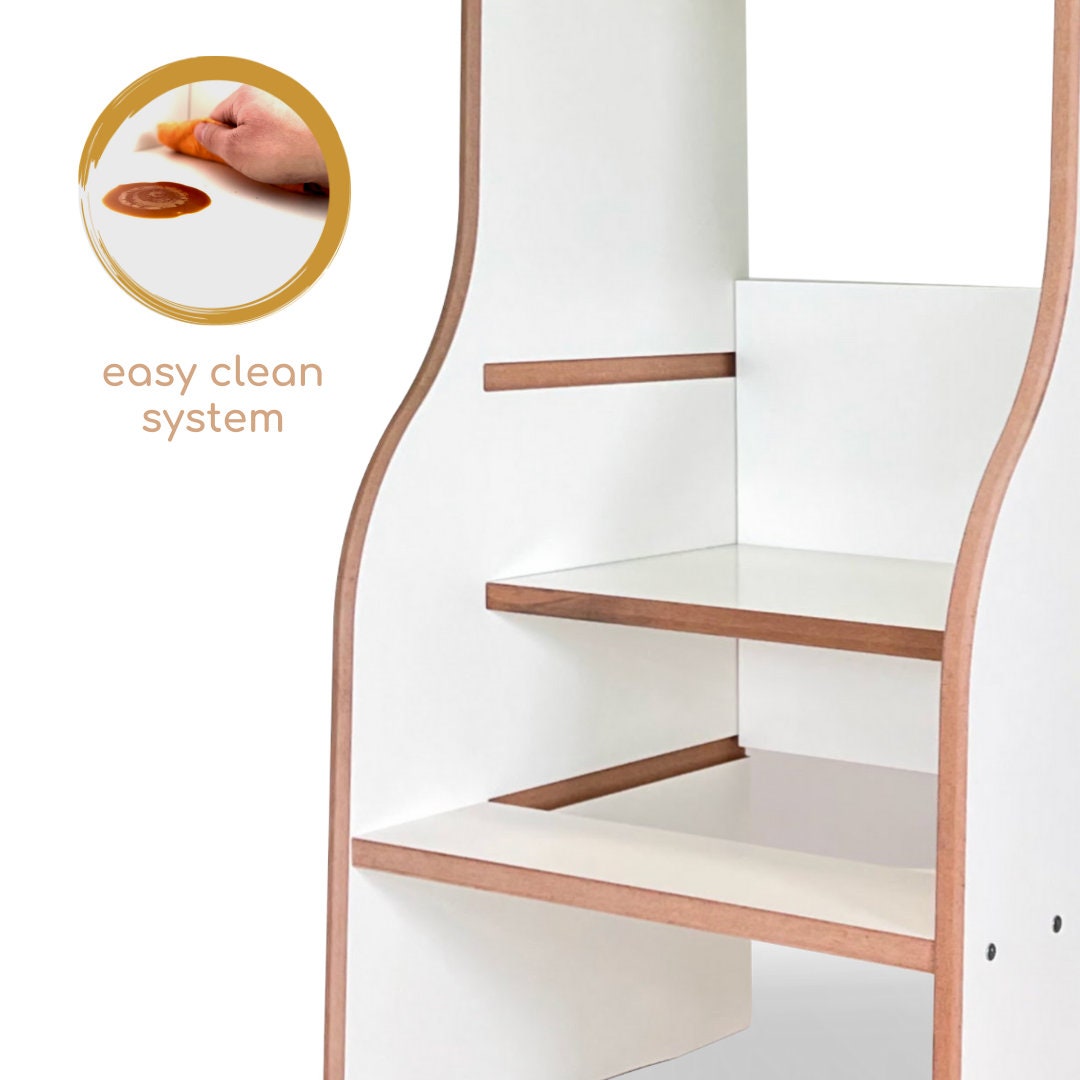 WOLTU 3-in-1 Montessorian Tower, Montessorian Children's Ladder, Learning Tower, Convertible, with Sign, Safety Bar, for Children from 12 Months, White