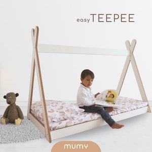 mumy EasyTEEPEE | Lit bas Montessori à pignon indien avec lattes de bois 70 x 140 cm pour enfant | entièrement fabriqué en Italie