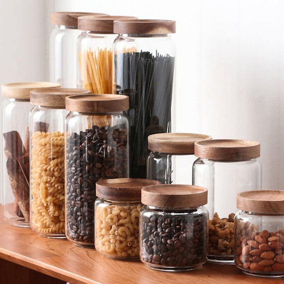 Eco Glass Jars, Pantry Jars, Pantry Goals, Glass Jar With Wooden Top,  Silicone Insert in Lid, Spice Jars, Kitchen Storage Jars, Glass Jars 