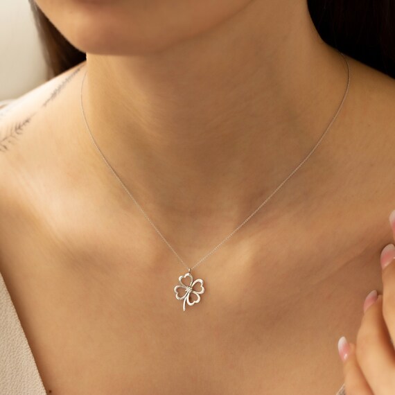 Clover Necklace 14k CZ Shamrock Necklace Genuine CZ 4 leaf