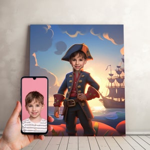 Personalisierte Piraten Portrait - Personalisiertes Portrait vom Foto - Custom Captain Boy Von Ihrem Foto - Geschenk für Kinder