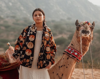 Blouson aviateur brodé Suzani en coton