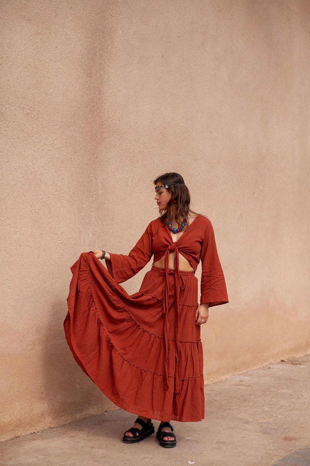 Layered Maxi Cotton Skirt - Persian Red | Ethically Layered Maxi Cotton Skirt - Persian Red | Ethically