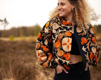 Embroidered Flower Suzani Cotton Bomber Jacket