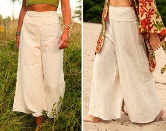 Natural Woven Cotton Wide Pants - Free Size Comfortable fit