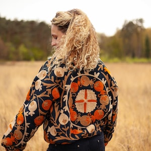 Embroidered suzani jacket by thaamsz - Bomber jacket, embroidery jacket with suzani style embroidery work, handcrafted ethically sustainable fashion , slow fashion brand. by Thaamsz