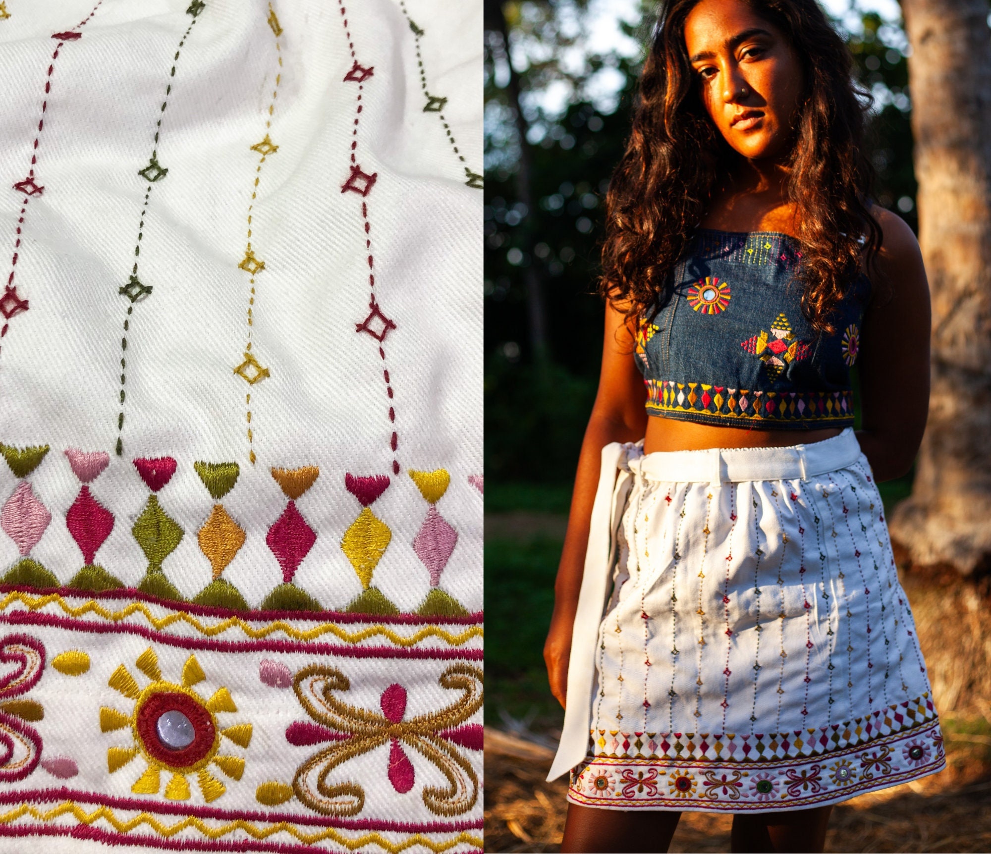 Mini Denim Skirt With Embroidery Artisanal Handcrafted Etsy