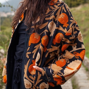 Embroidered suzani jacket by thaamsz - Bomber jacket, embroidery jacket with suzani style embroidery work, handcrafted ethically sustainable fashion , slow fashion brand. by Thaamsz