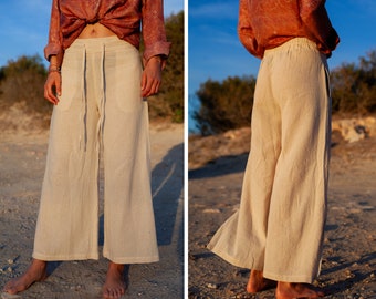 Pantaloni in cotone gamba larga vestibilità comoda / taglia unica