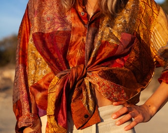 Oversized Recycled  Silk Patch Blouse