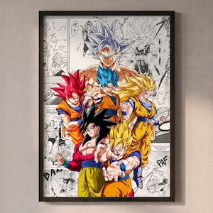 Dragon Ball Goku Forms Poster | Saiyan Evolution Manga Panel Print | Son Goku Ultra Instinct WallArt | Printable Digital Download Otaku Gift