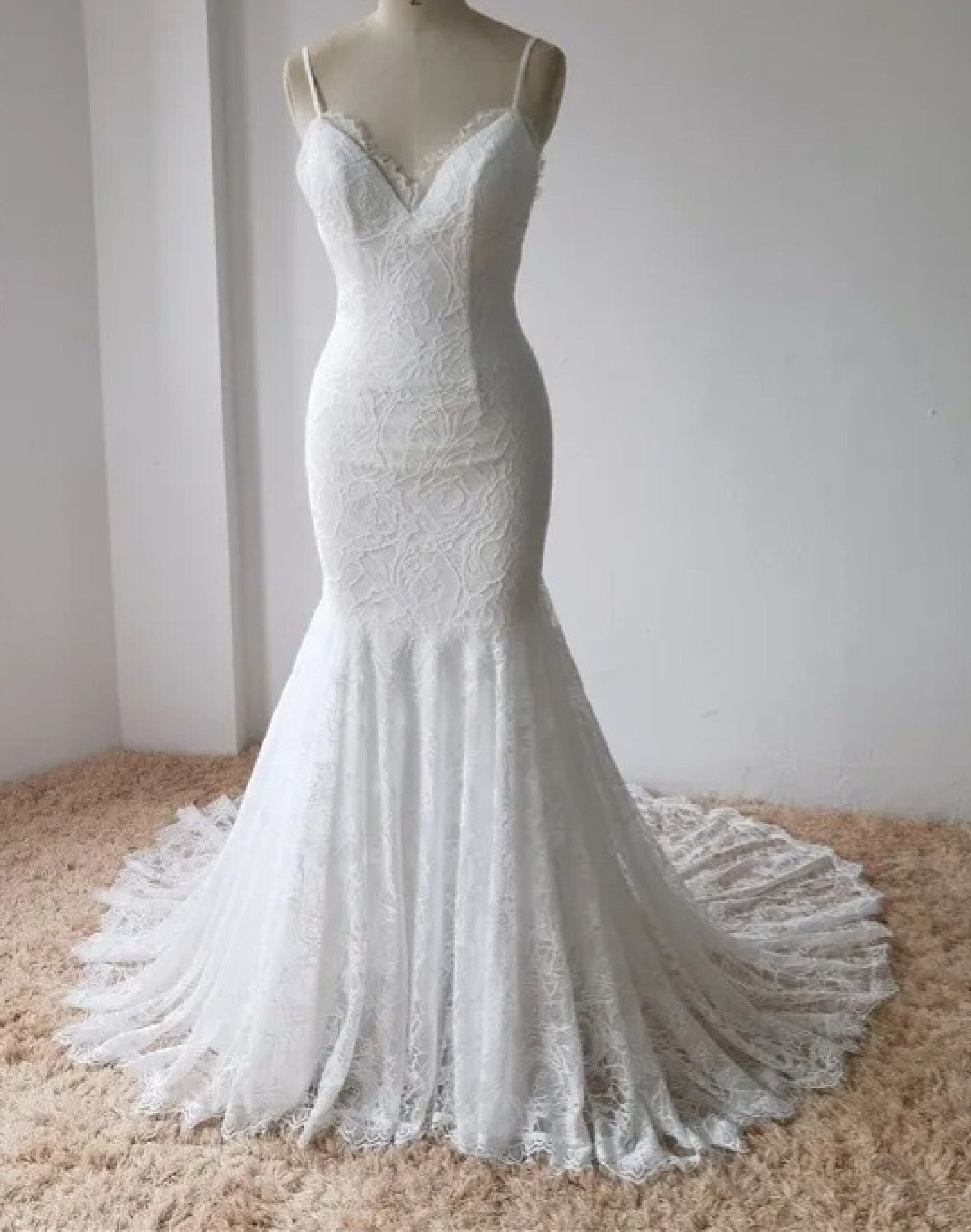 Boho Wedding Gown Mermaid Wedding Gown Floral Lace Bridal - Etsy