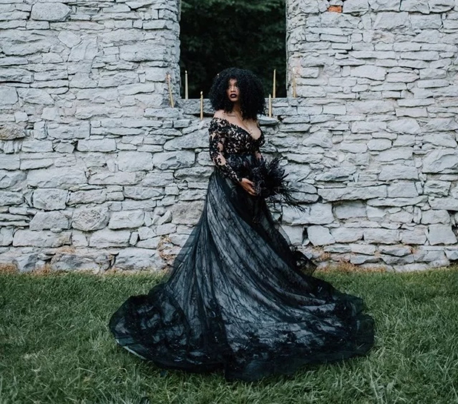 Gothic Wedding Dress Long Sleeves Black Bridal Dress Black Etsy