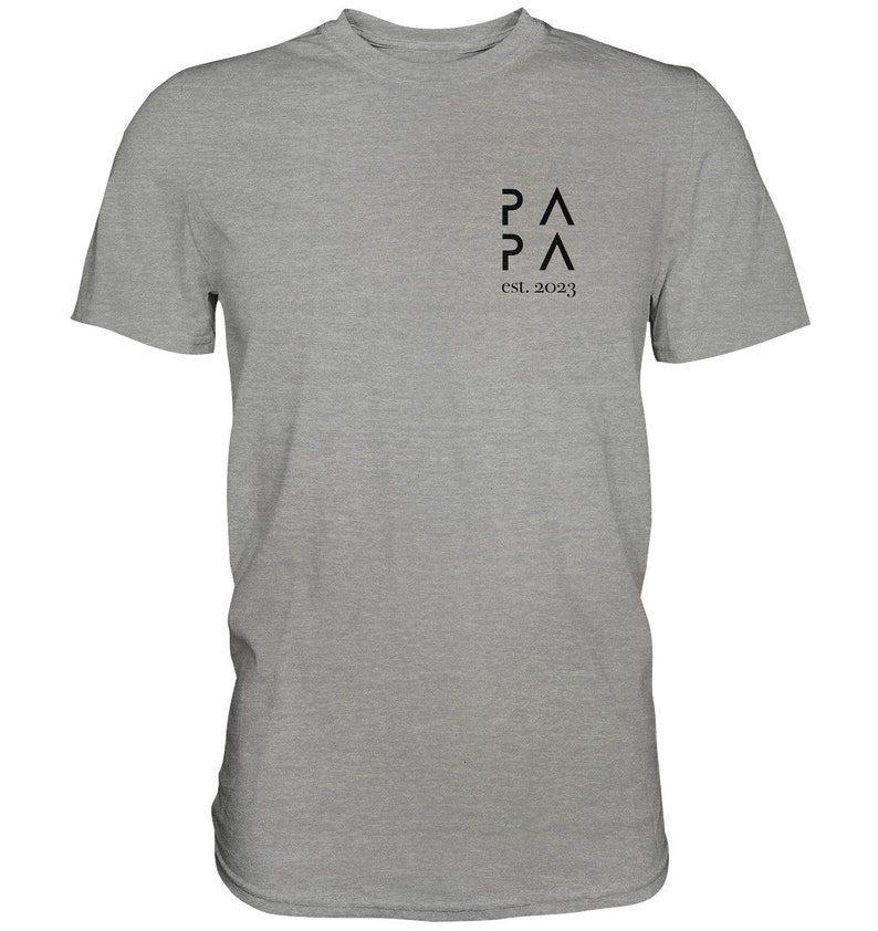 May include: A heather gray t-shirt with a black graphic of the letters "PA" stacked on top of each other, with the text "est. 2023" below.