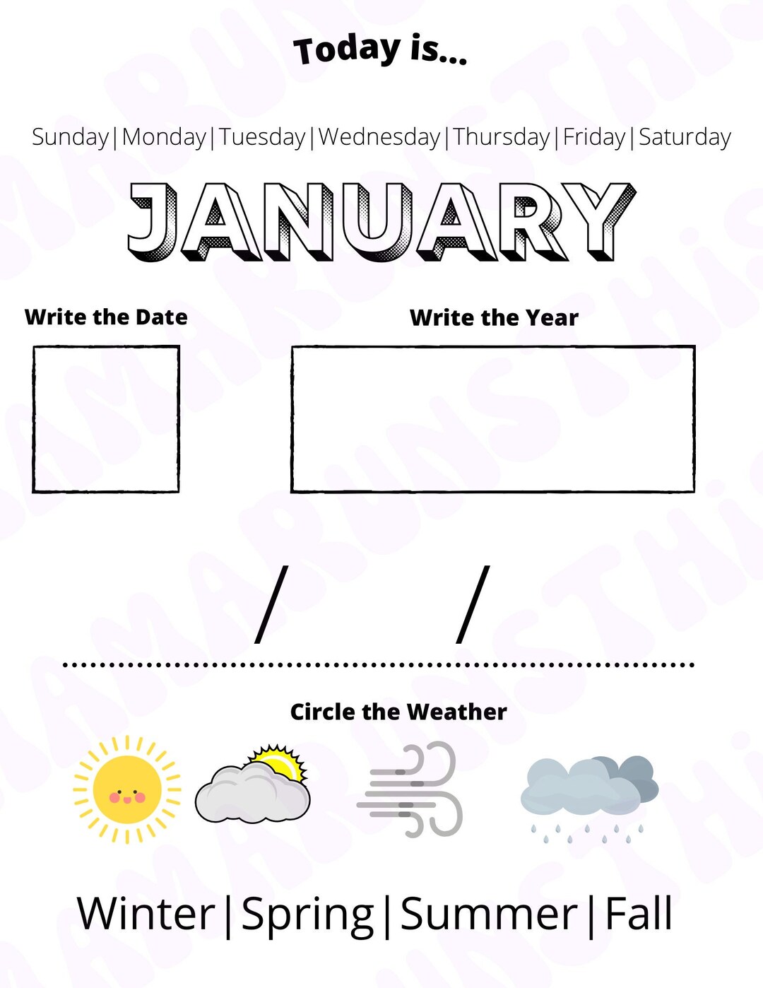 Early Childhood Learning Calendar for Practicing Seasons Days of the