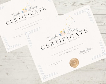 Certificado personalizado del Hada de los Dientes, recuerdo del primer diente (PDF imprimible)
