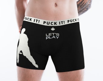 Puck it! Let's Play Hockey Boxers in Black