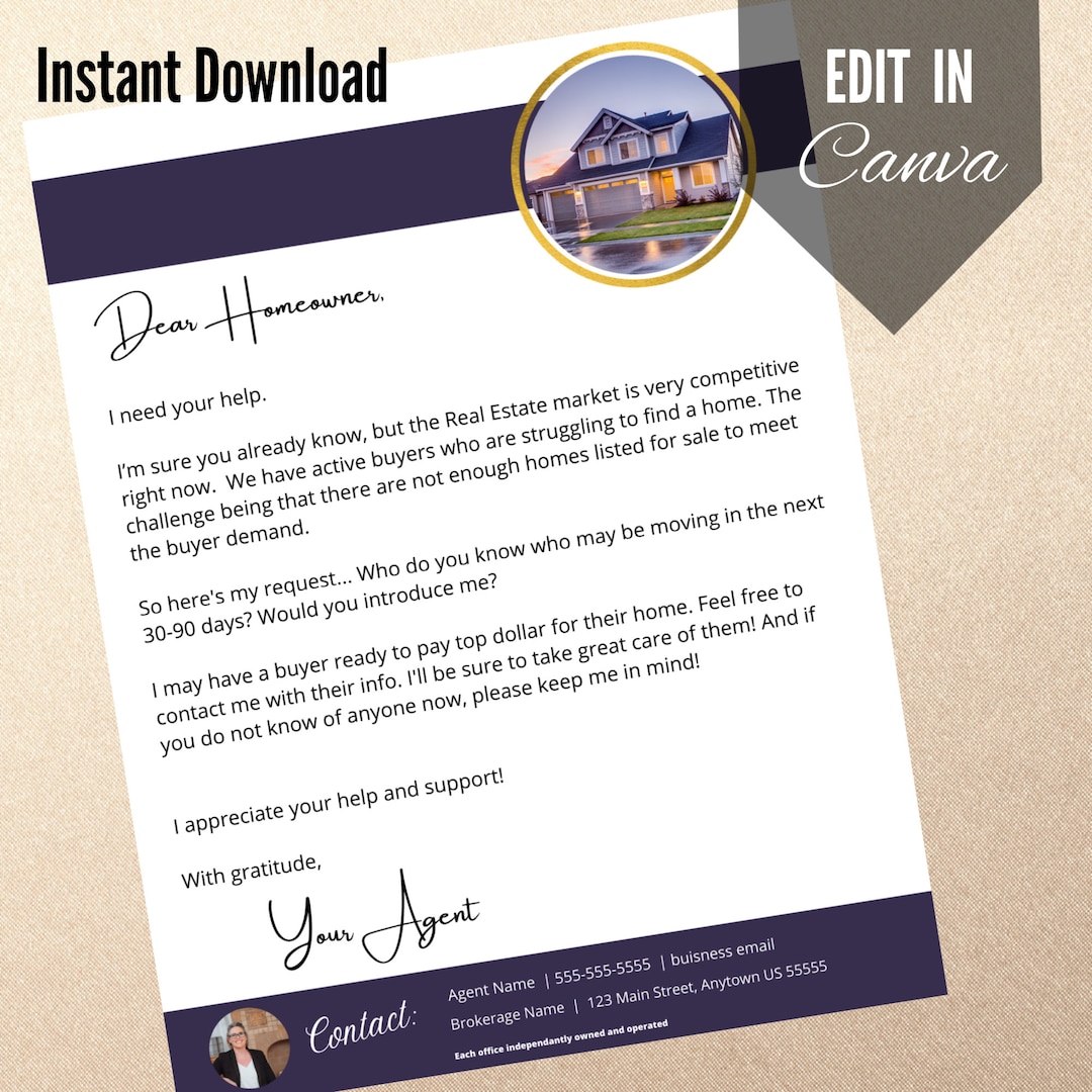 REAL ESTATE Prospecting Letter Real Estate Marketing Realtor Farming