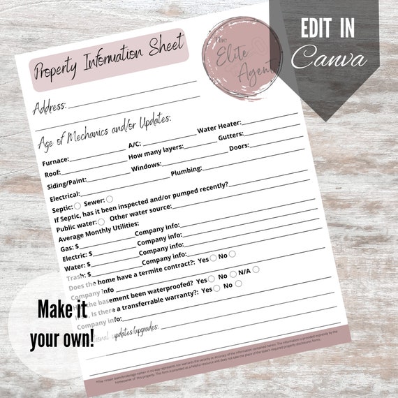 PROPERTY INFO Sheet Real Estate Realtor Seller Listing Etsy