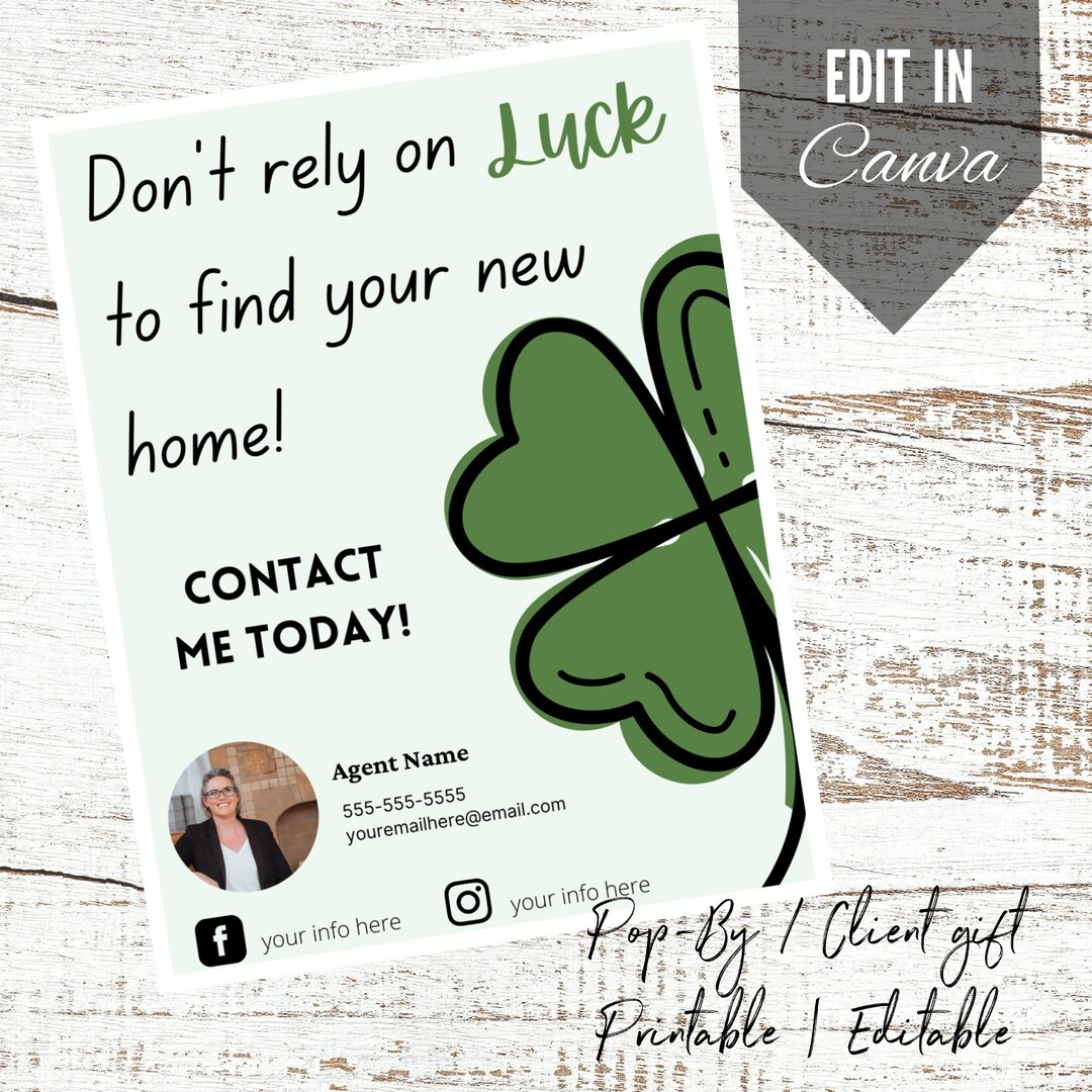 LUCK PRINTABLE Realtor Agent Prospecting Marketing Card Client Gifts ...