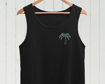 Palma Neon Tank Top - Camisa de palmera de neón, camiseta sin mangas tropical, camiseta sin mangas de playa, vibraciones tropicales, camiseta de palmera