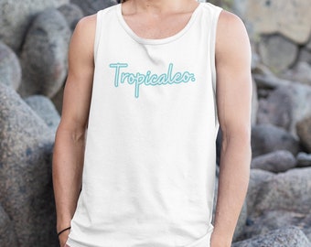 Tropicaleo Tank Top - Miami Blauw, Tropische tank top, Tropische tekst shirt, Strand tank top, Spaans shirt, Boricua shirt