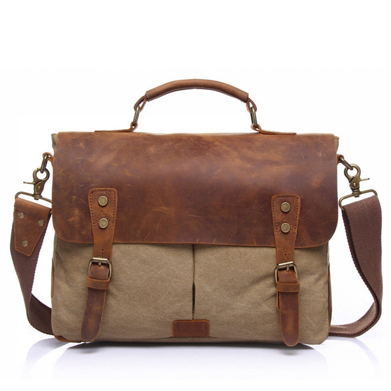 Genuine Leather and Canvas Messenger Bag High Quality Top - Etsy
