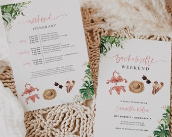 Tropical Bachelorette Party Invitation, Tropical Bachelorette Itinerary, Beach Bachelorette Party,  Palm Springs Bachelorette Invite | BC04