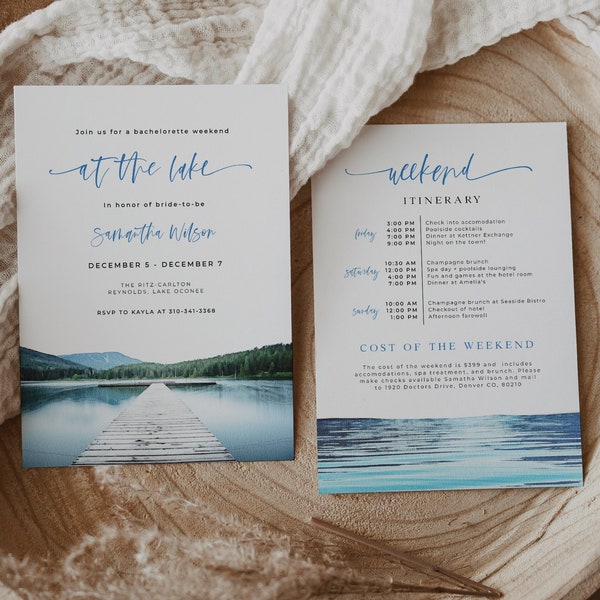 Lake Bachelorette Weekend Invitation & Itinerary, Tropical Bachelorette Party, Beach Bachelorette Invite, Lagoon Bachelorette, Hens | BC17