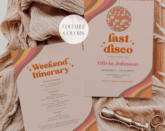 Last Disco Bachelorette Invitation Template, 70's Retro Groovy Bachelorette Itinerary, DIY Bachelorette Invite, Instant Download | BC19