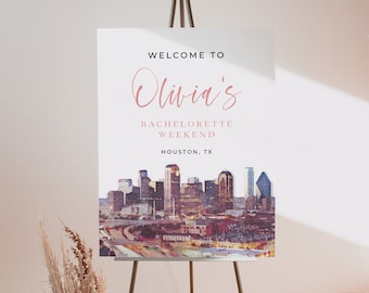 Houston Bachelorette Weekend Welcome Sign Template, Texas Bachelorette Party Printable, Western Country, City, Watercolor, DIY Banner | BC25