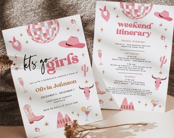 Nashville Invitation & Itinerary Template, Let's Go Girls Bachelorette Weekend Invite, Last Rodeo, Let's Get Nashty, Western, Country | BC28