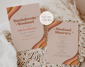 Retro Bachelorette Invitation Template, 70's Bachelorette Itinerary, Festival Bachelorette Invite Instant, Groovy Bach Invite DIY | BC18