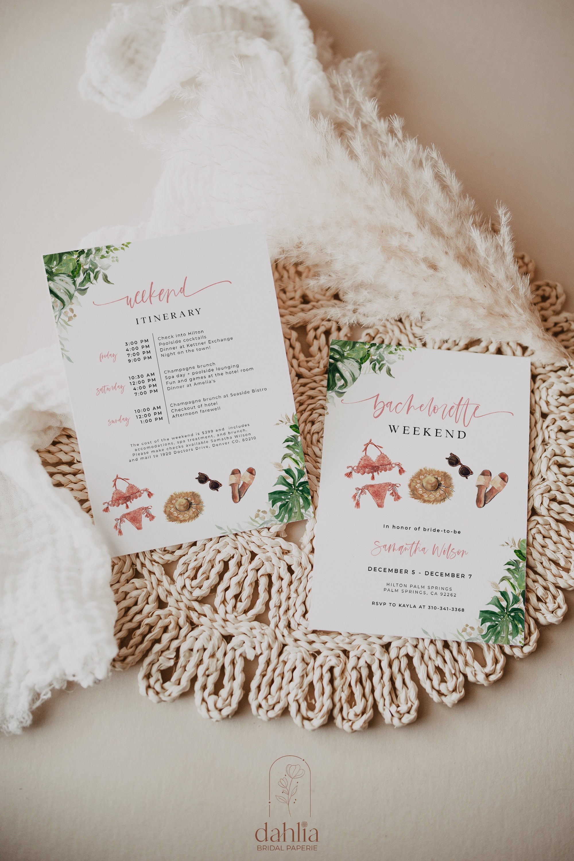Tropical Bachelorette Party Invitation Tropical Bachelorette Itinerary Beach Bachelorette Party Palm Springs Bachelorette