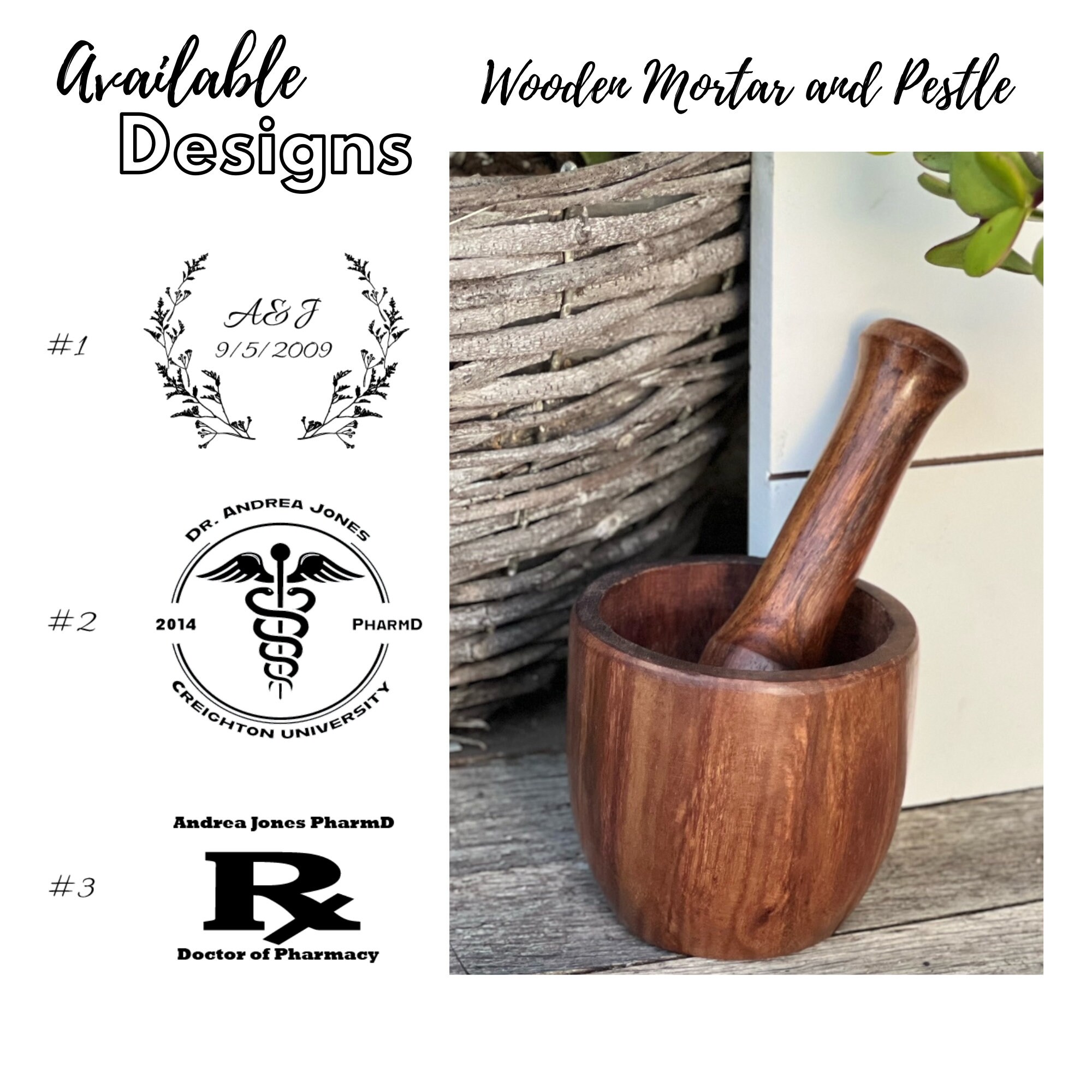 Custom Engraved Wooden Mortar Pestle Set Wedding Date Graduation Gift